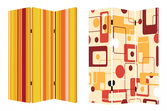 72" Orange And Yellow Canvas Folding Three Panel Screen Room Divider