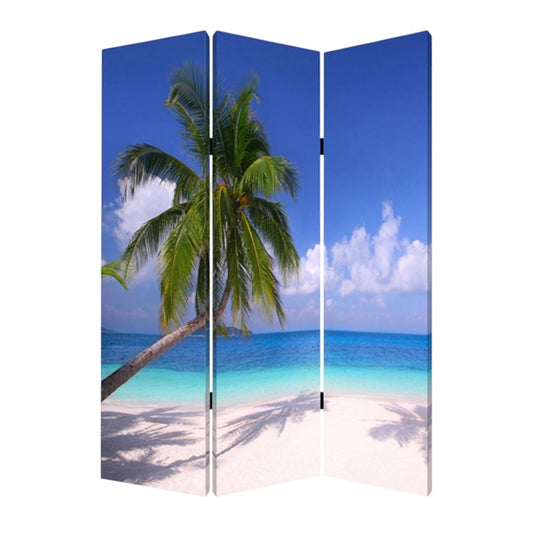 48 X 72 Multi Color Wood Canvas Palm Tripical Screen