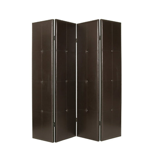84" Brown Faux Leather Folding Four Panel Screen Room Divider
