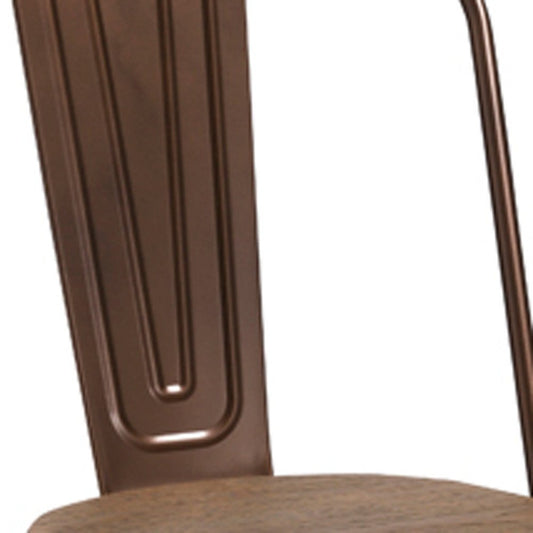 Set of Four Brown Upholstered Slat Back Dining Side Chairs