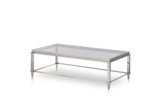 55" Clear and Silver Glass And Steel Coffee Table