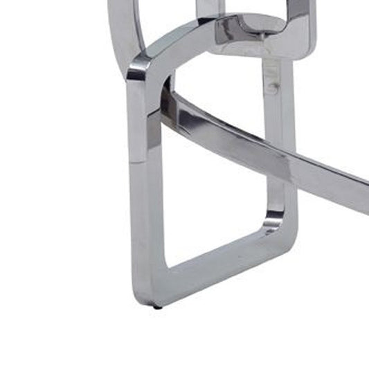 79" Clear And Silver Glass And Stainless Steel Trestle Base Dining Table