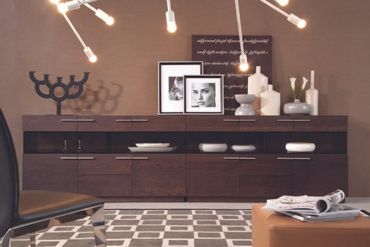 59" Brown Solid Wood Sideboard with Glass Doors