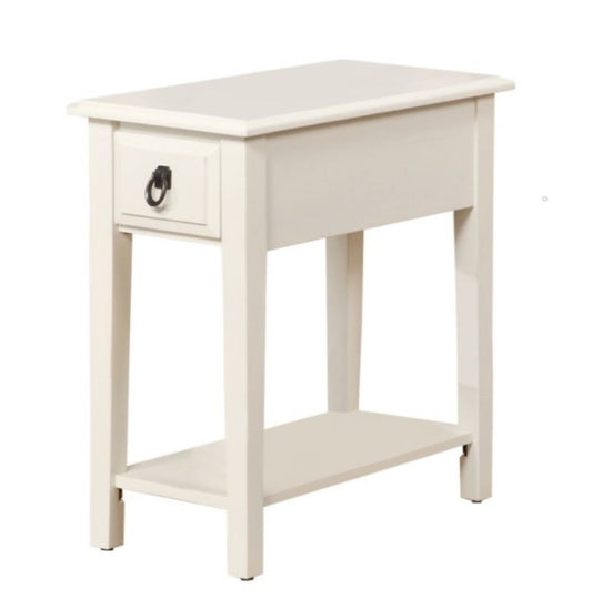 23" White Wood End Table With Drawer And Magazine Holder