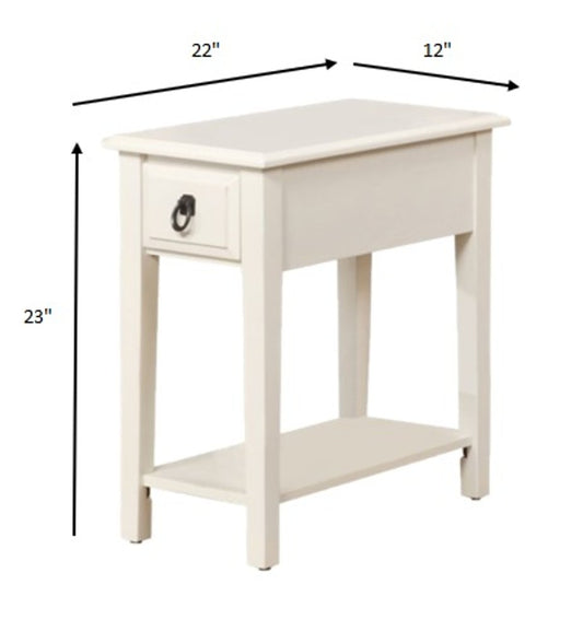 23" White Wood End Table With Drawer And Magazine Holder