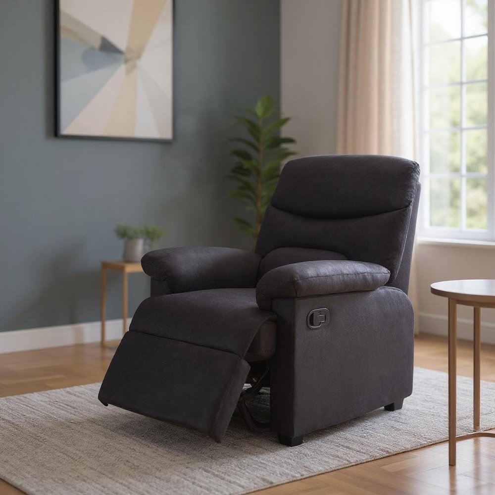 35" Black Microfiber Manual Recliner