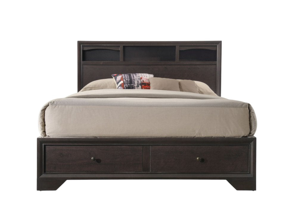 Espresso Solid Wood Queen Bed Frame With Drawers