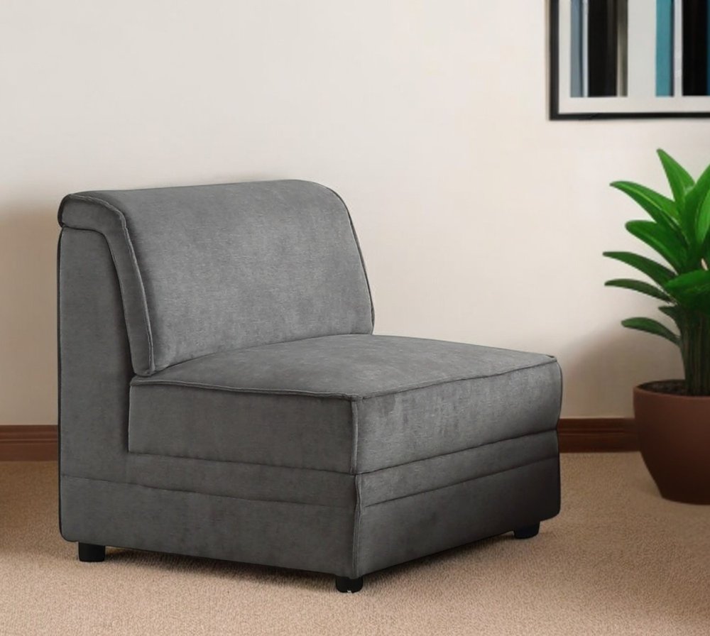 30" Gray and Black Velvet Slipper Chair