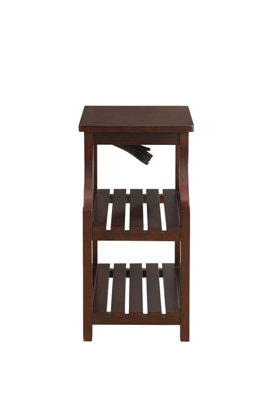 24" Brown Wood End Table With Two Shelves And USB Port