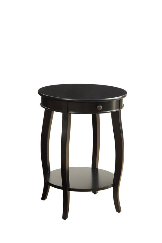 24" Black Wood Round End Table With Drawer And Shelf