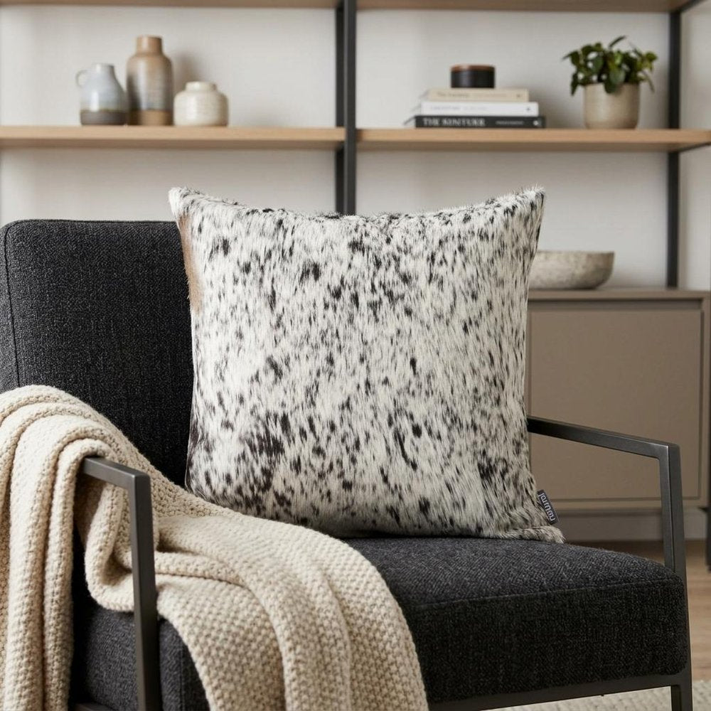 18" Gray and White Cowhide Throw Pillow
