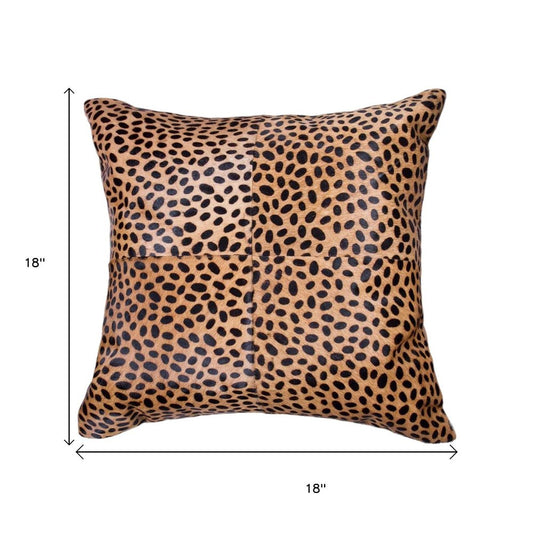 18" Orange and Black Cowhide Throw Pillow