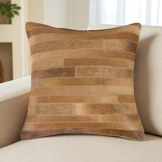 18" Brown Cowhide Throw Pillow