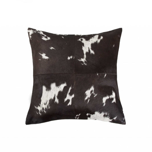 18" Brown and White Cowhide Cowhide Throw Pillow