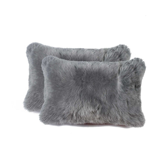 12" X 20" X 5" Gray Sheepskin Pillow 2 Pack