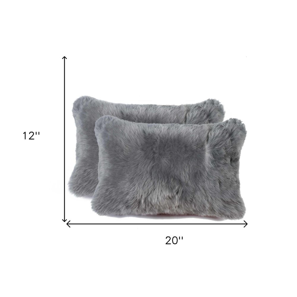 12" X 20" X 5" Gray Sheepskin Pillow 2 Pack