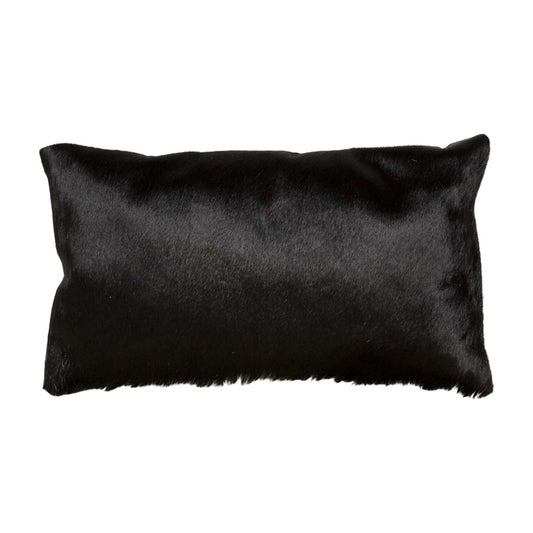Set of Two 12" X 20" Black Cowhide Throw Pillows
