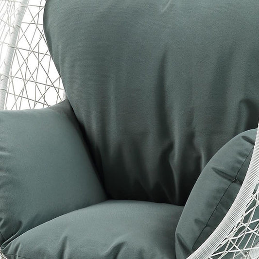38" White Metal Swing Chair With Green Cushion