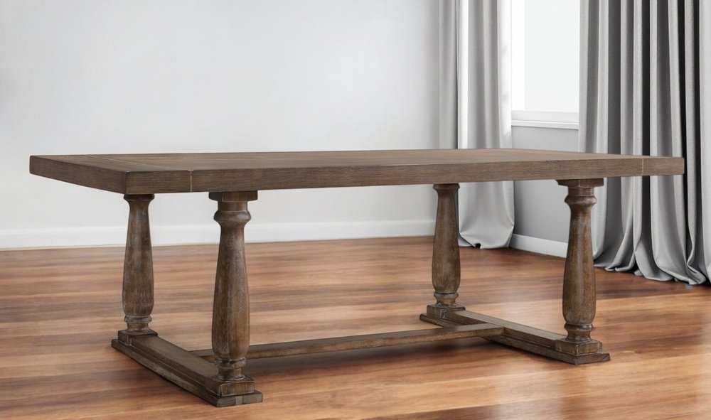 88" Light Gray And Gray Solid Wood Trestle Base Dining Table