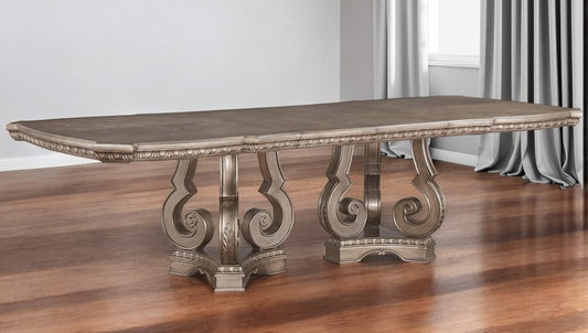 76" Champagne Solid Wood Double Pedestal Base Dining Table