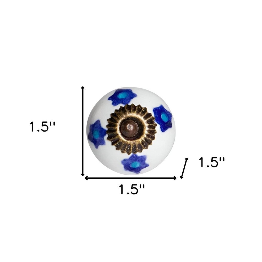 Set of Twelve Blue White And Turquoise Floral Ceramic Drawer Pull Knobs