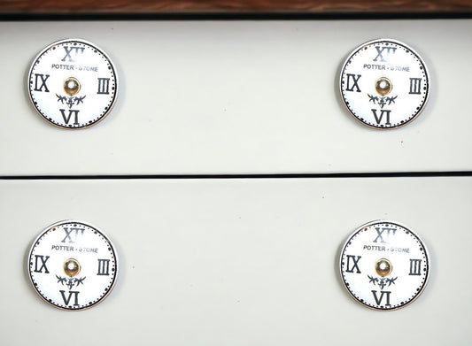 Set of Twelve Black White And Gold Clock Face Ceramic Drawer Pull Knobs