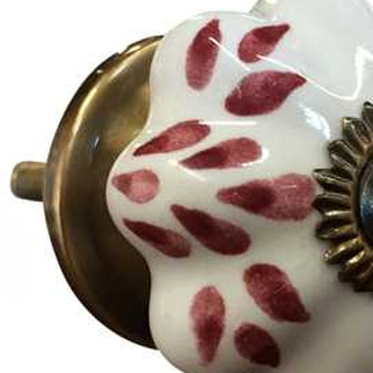 Set of Twelve Burgundy White And Copper Floral Ceramic Drawer Pull Knobs