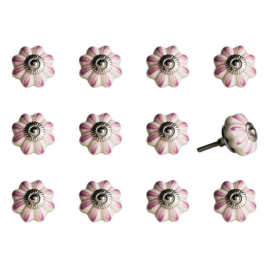 Set of Twelve Pink And Cream Ceramic Drawer Pull Knobs