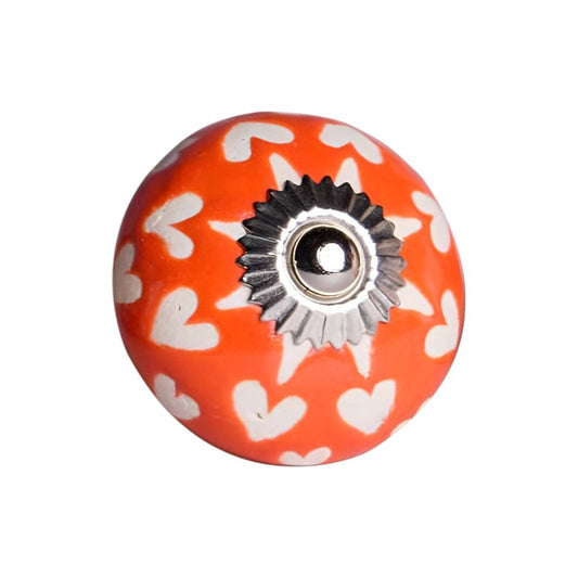 Set of Twelve Orange White And Silver Floral Ceramic Drawer Pull Knobs