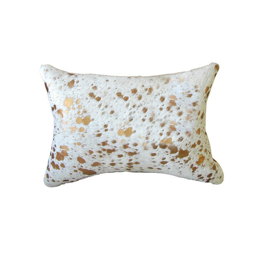 12" X 20" NATURAL & GOLD Cowhide Throw Pillow