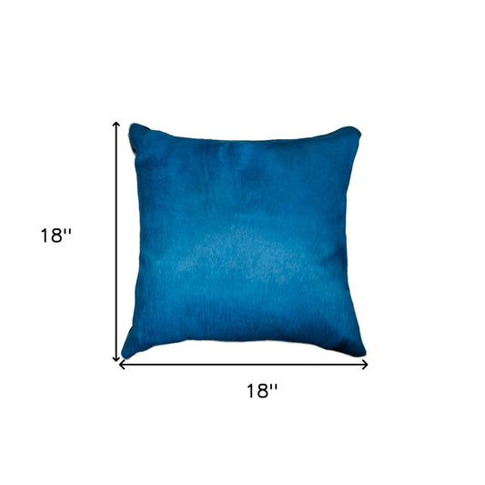 18" Blue Cowhide Throw Pillow