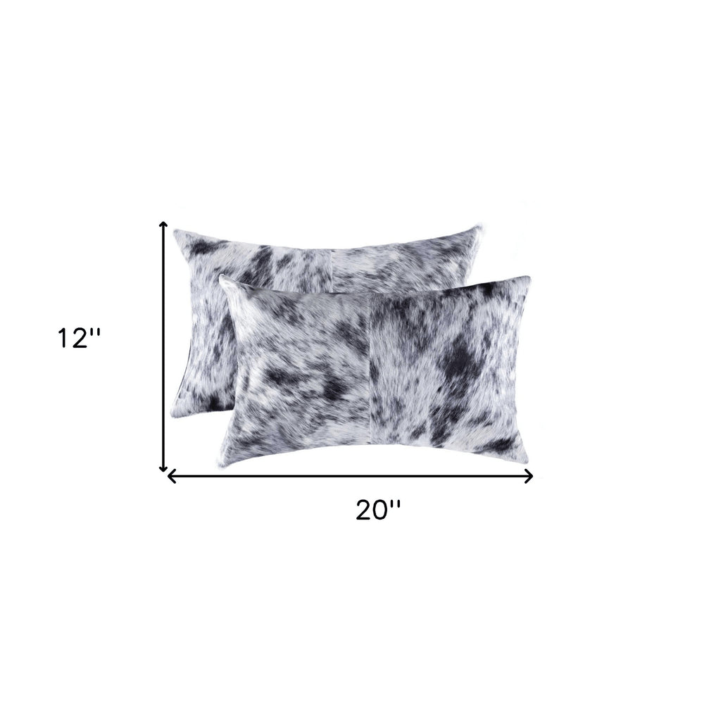 Set of Two 12" X 20" Black Cowhide Throw Pillows
