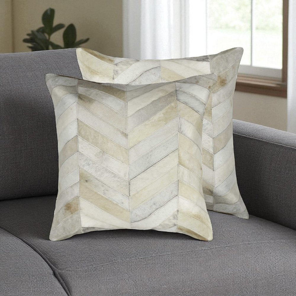 Set of Two Natural Cowhide Throw Pillow