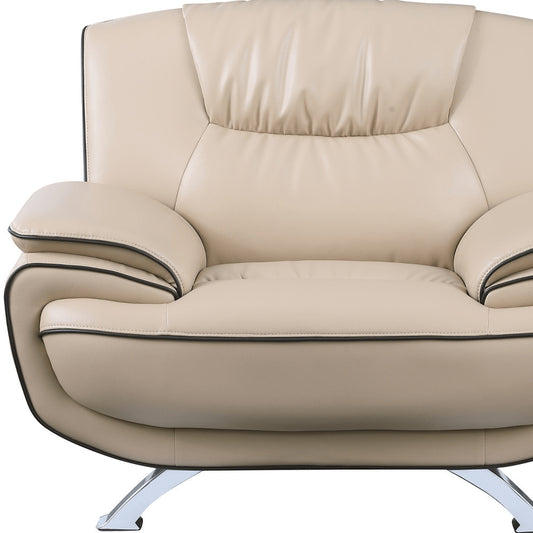 47" Beige And Silver Leather Match Club Chair
