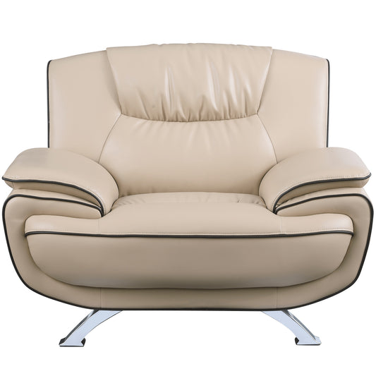 47" Beige And Silver Leather Match Club Chair
