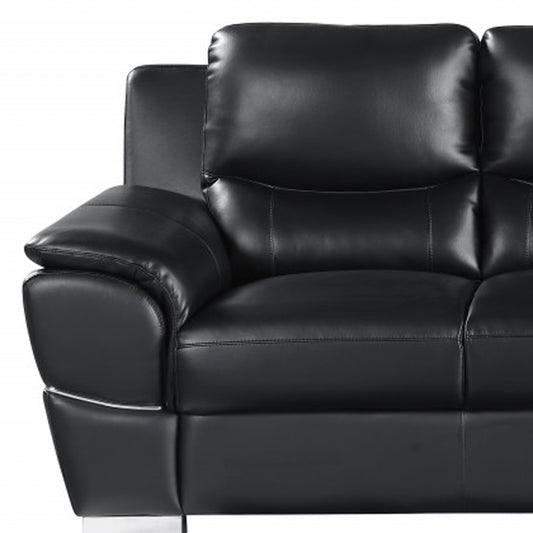 85" Black Genuine Leather Sofa