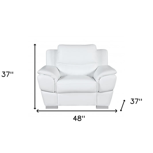 48" White And Silver Leather Match Club Chair