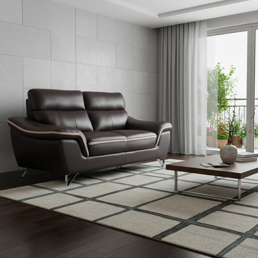 69" Brown And Silver Faux Leather Love Seat