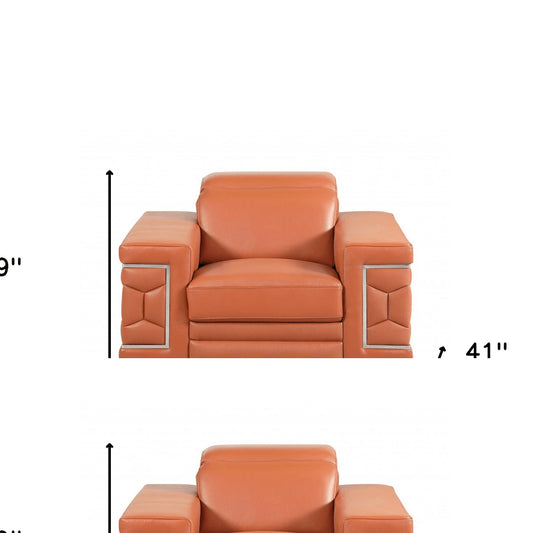 47" Brown And Silver Genuine Leather Arm Chair