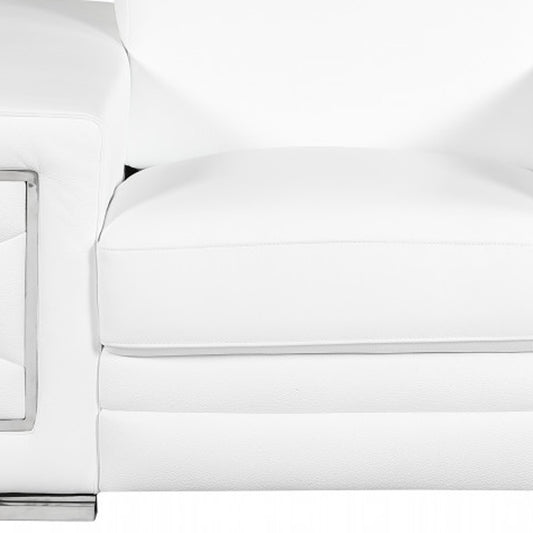 47" White And Silver Genuine Leather Arm Chair