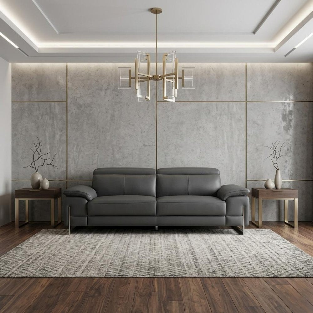 87" Dark Gray Italian Leather Sofa With Silver Legs