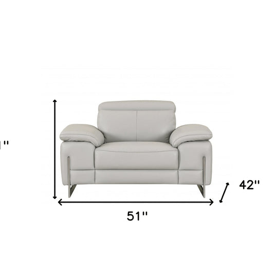 51" Gray And Silver Genuine Leather Chair and a Half