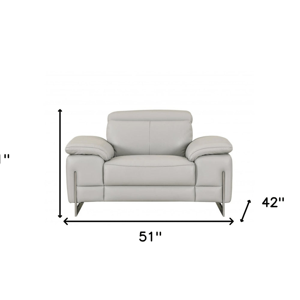 51" Gray And Silver Genuine Leather Chair and a Half