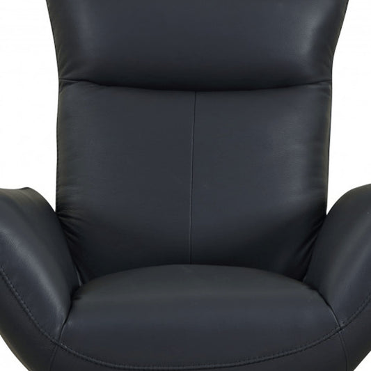 37" Blue And Silver Genuine Leather Lounge Chair