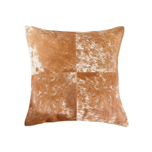 18" Brown and White Cowhide Throw Pillow