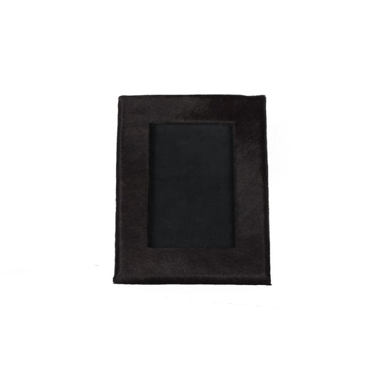 4" x 6" Black Cowhide Picture Frame with Mat