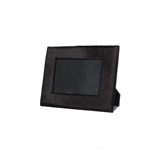 4" x 6" Black Cowhide Picture Frame with Mat