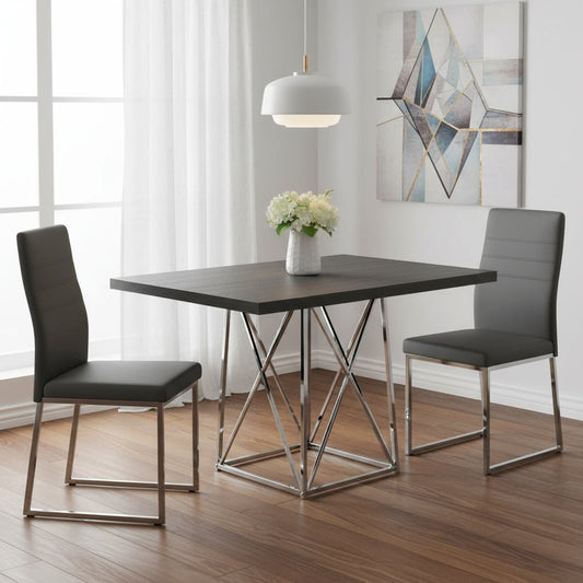 48" Taupe And Silver Metal Dining Table