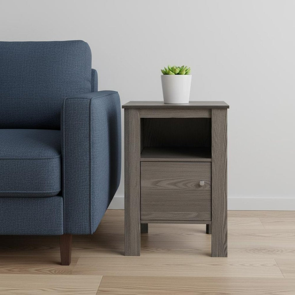 24" Gray Wood End Table With Shelf