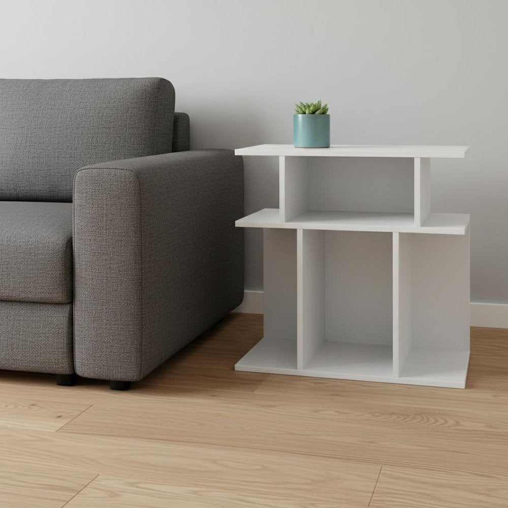 24" White Wood End Table With Six Open Shelves